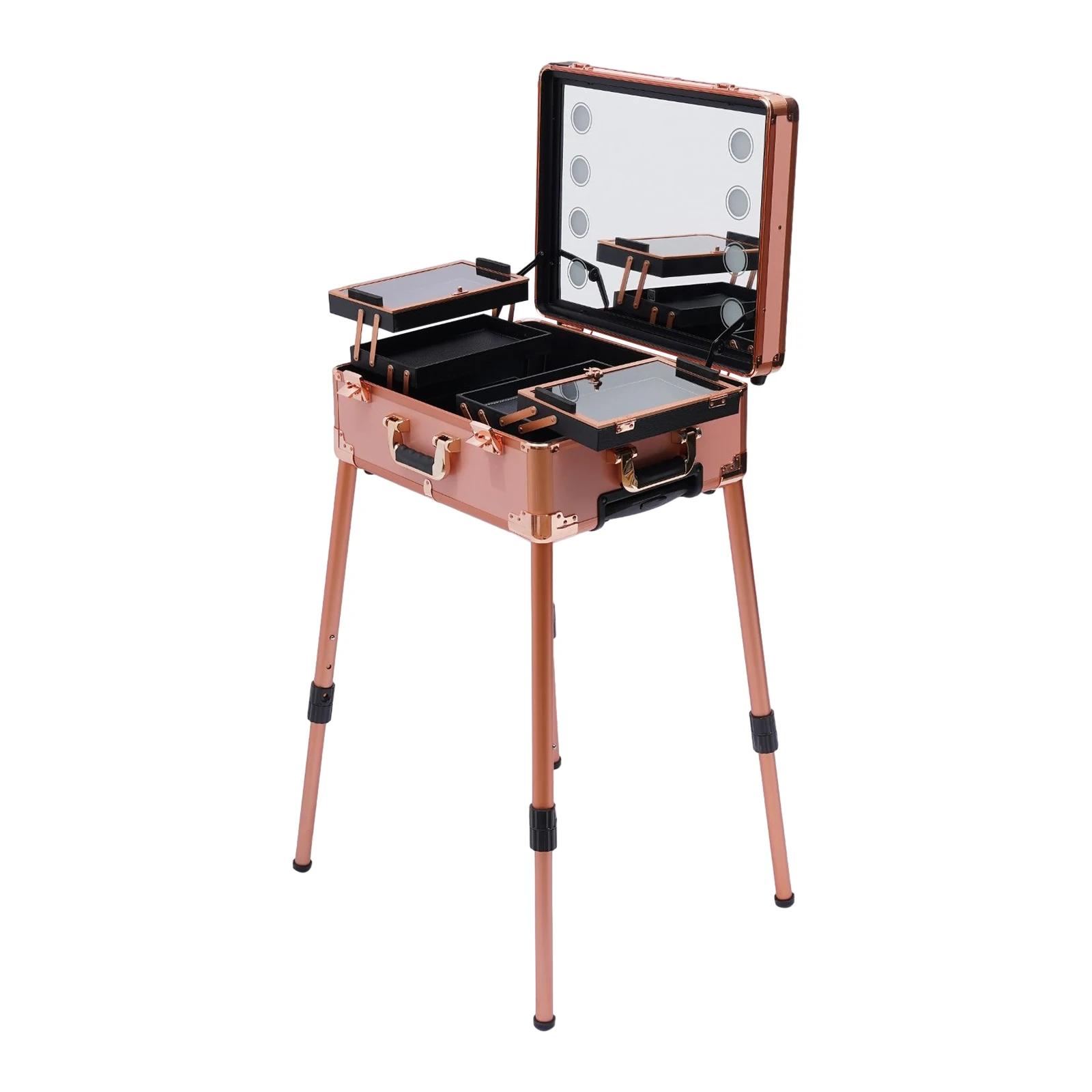 Mallette de maquillage roulante avec 8 lumières LED 5W, organisateur de rangement de grande capacité