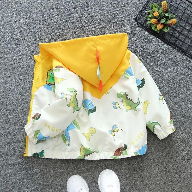 Veste à capuche dinosaure dessin animé pour bébés garçons, vêtements pour tout-petits, coupe-vent dé