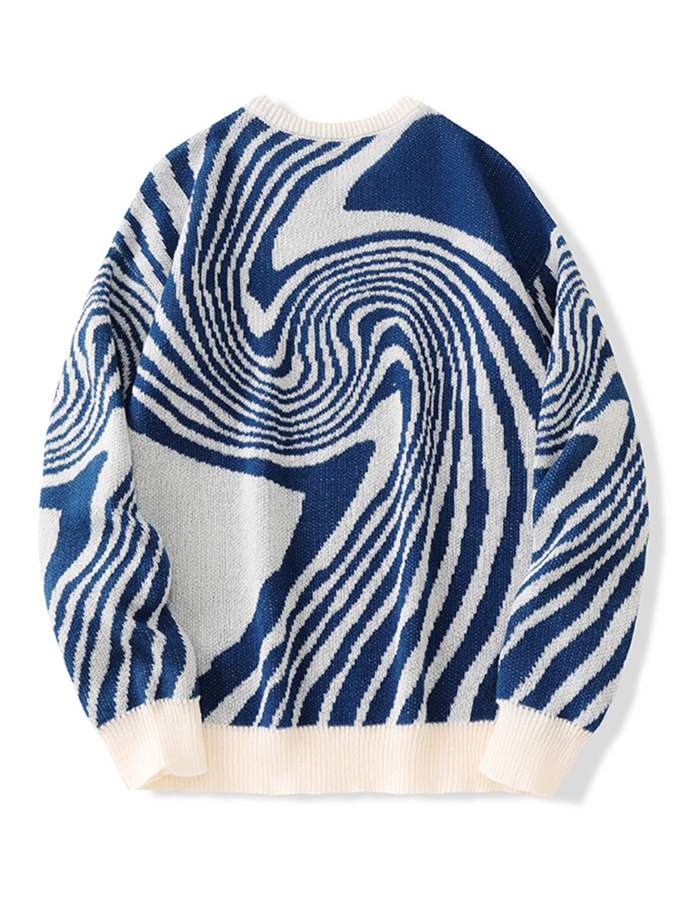 Pull à motif jacquard labyrinthe pour hommes, pull décontracté, col rond, les abonnés, document popu