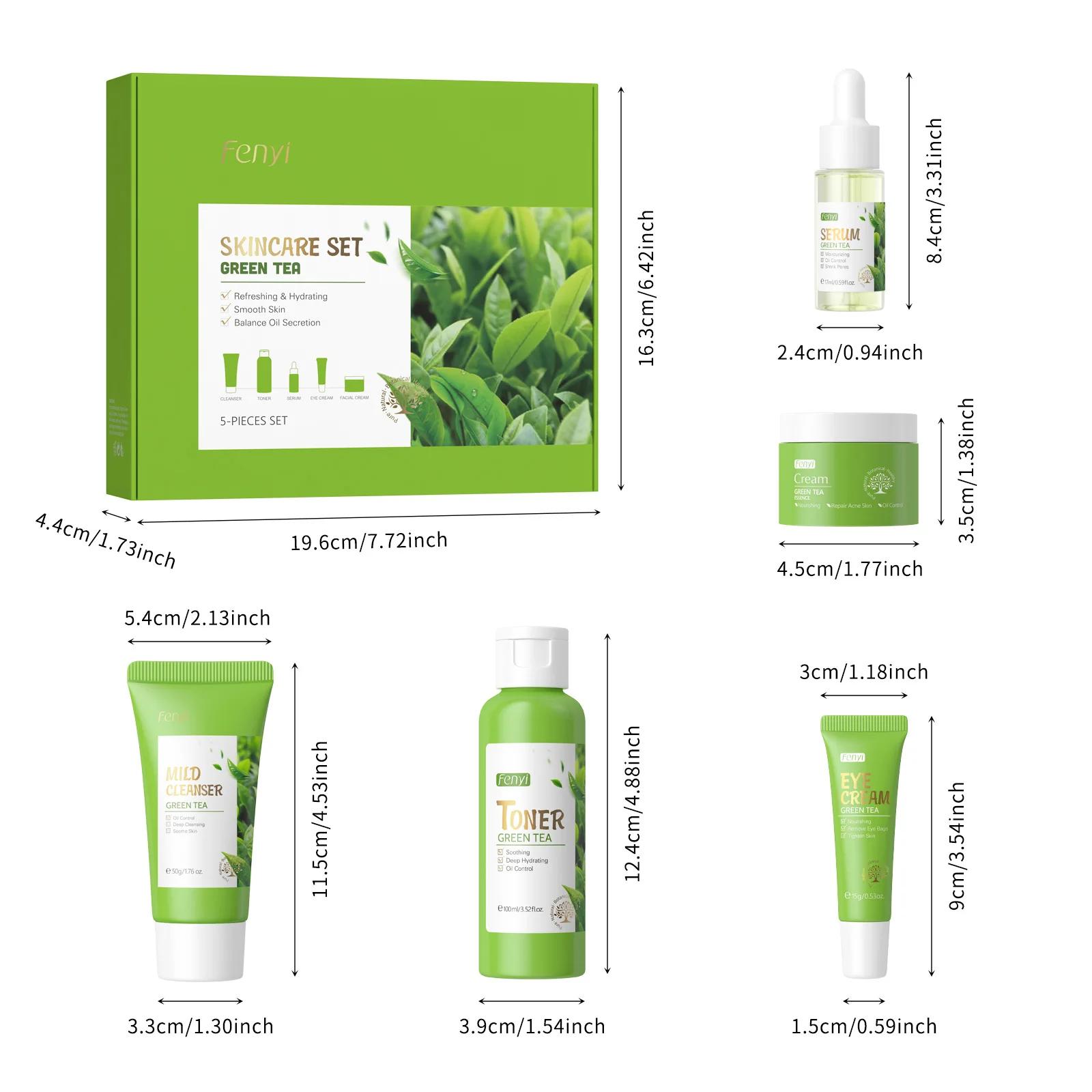 5 pièces/boîte ensemble de soins de la peau thé vert nettoyant pour le visage apaise la peau visage
