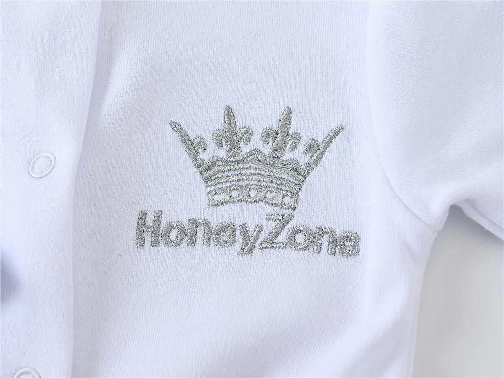 Nouveau-né bébé garçons barboteuse couronne royale Prince 100% coton ensemble de vêtements avec casq