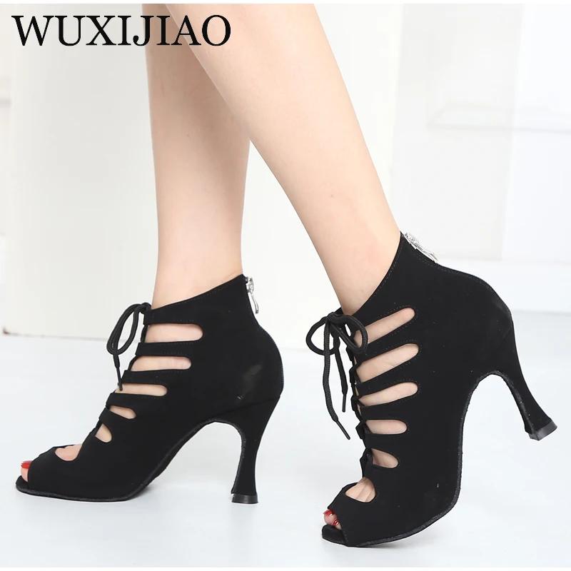Chaussures de danse latine noires femmes Tango Salsa Rumba salle de bal bottes de danse en Satin fem