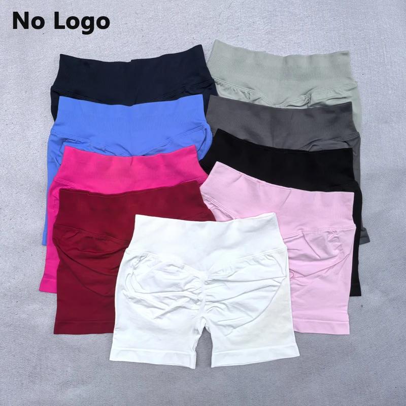 Short de Yoga Sexy sans Logo, dos en V, bande de taille basse côtelée, sans couture, froissé, pour e