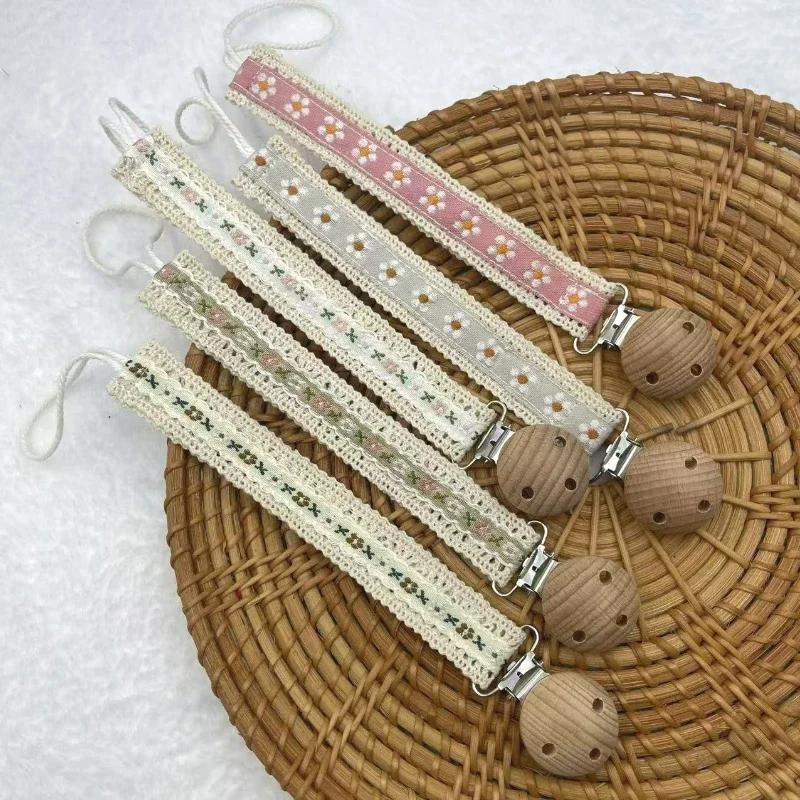 Chaîne de sucette en bois pour bébé, imprimé floral mignon, porte-mamelon factice, garde, anneau de