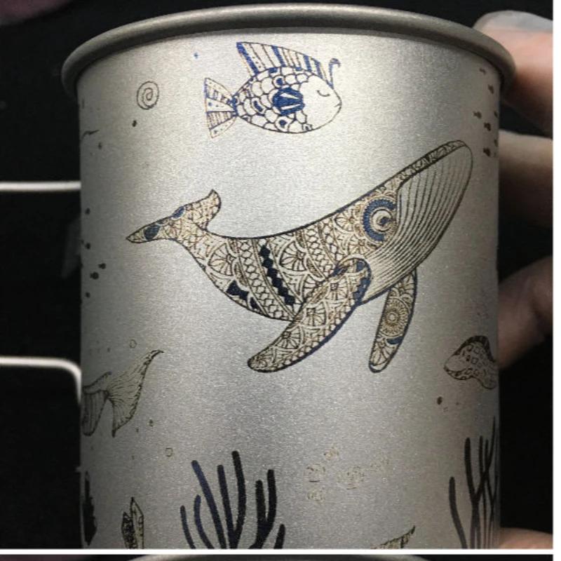 Tasse à eau portable en titane pur avec poignée pliante, tasse de pique-nique, tasse à thé en océan,