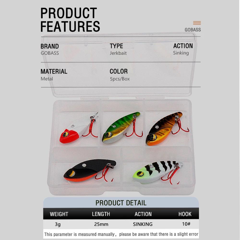 GOBASS 5 pièces Mini métal VIB lame gabarit leurre de pêche 25mm 3g coulant Vibration appâts artific