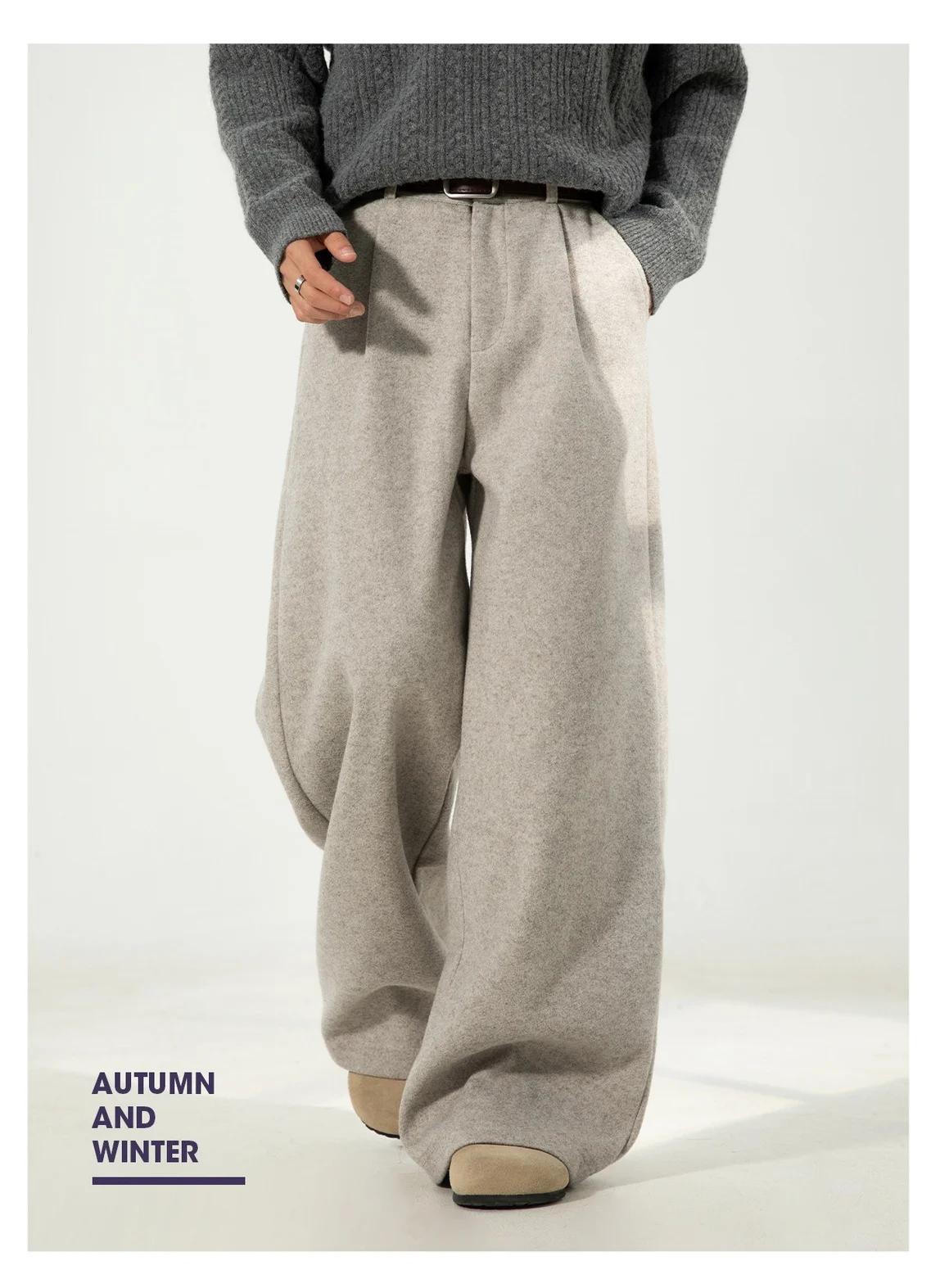 Pantalon décontracté en laine texturée pour hommes, drapé, ample, jambe droite, pantalon de costume