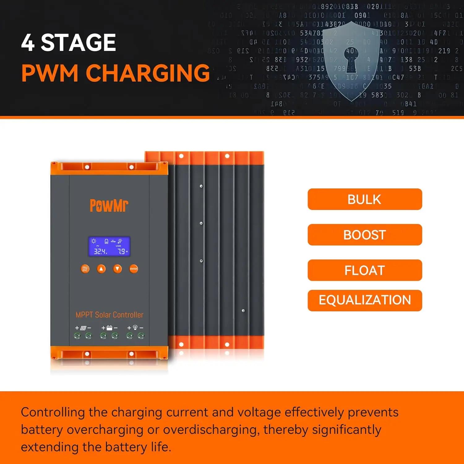 PowMr nouveau contrôleur de Charge solaire MPPT 60A 12 V/24 V/36 V/48 V LCD affichage panneau solair