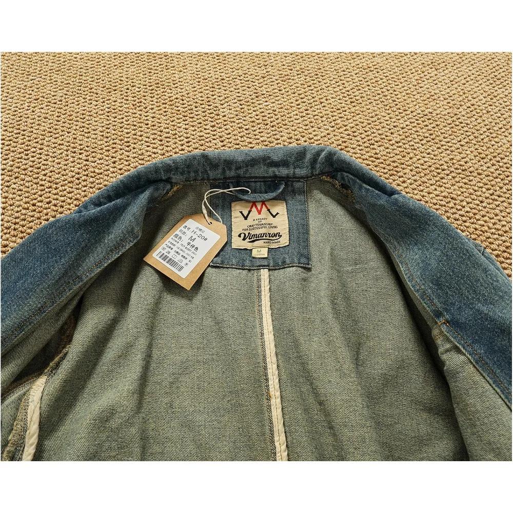 Style revers vêtements de travail rétro Fengshui lavage vieille veste en jean haut hommes pur coton