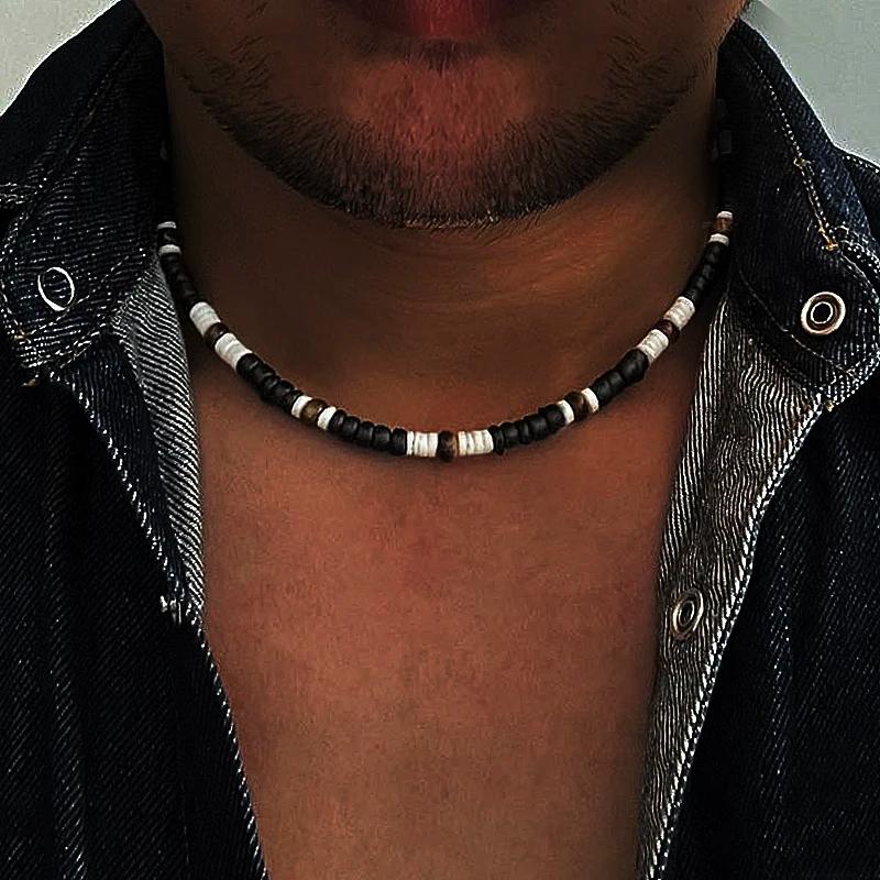Collier Hombre bohême mâle surfeur collier pour homme bijoux coquille de noix de coco homme en bois