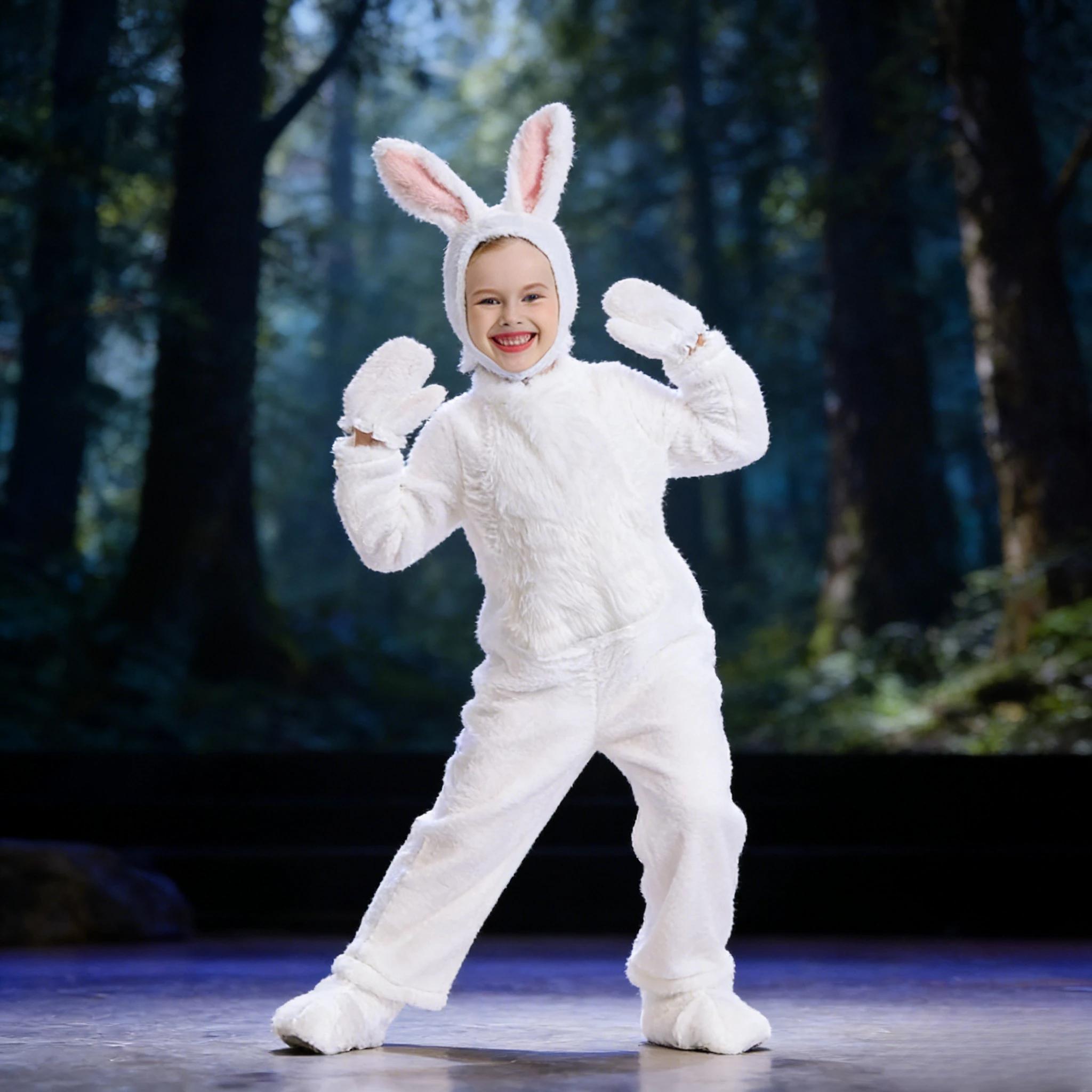 Pyjama une pièce en peluche lapin mignon pour enfants, idéal pour spectacle sur le thème de la forêt