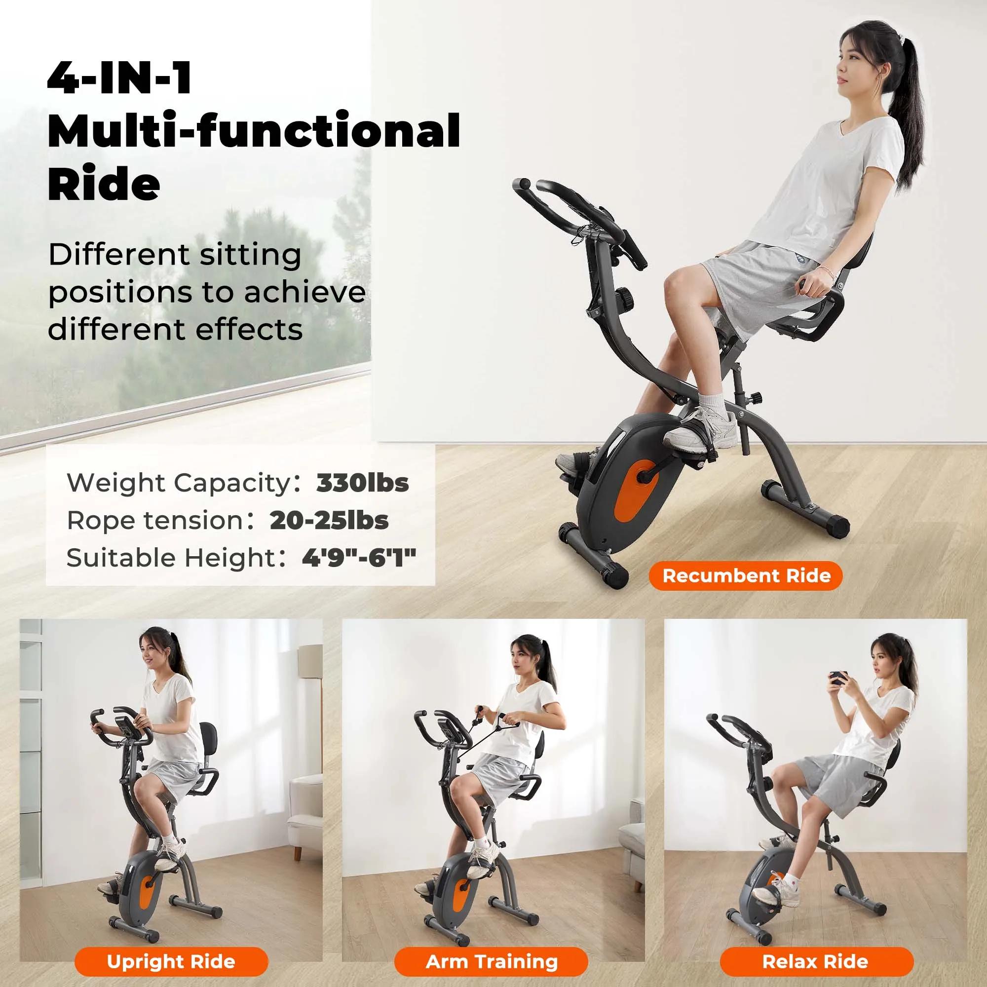 Vélo d'exercice pliant avec capteur d'impulsions et moniteur LCD, vélo incliné avec bras, bandes d'i