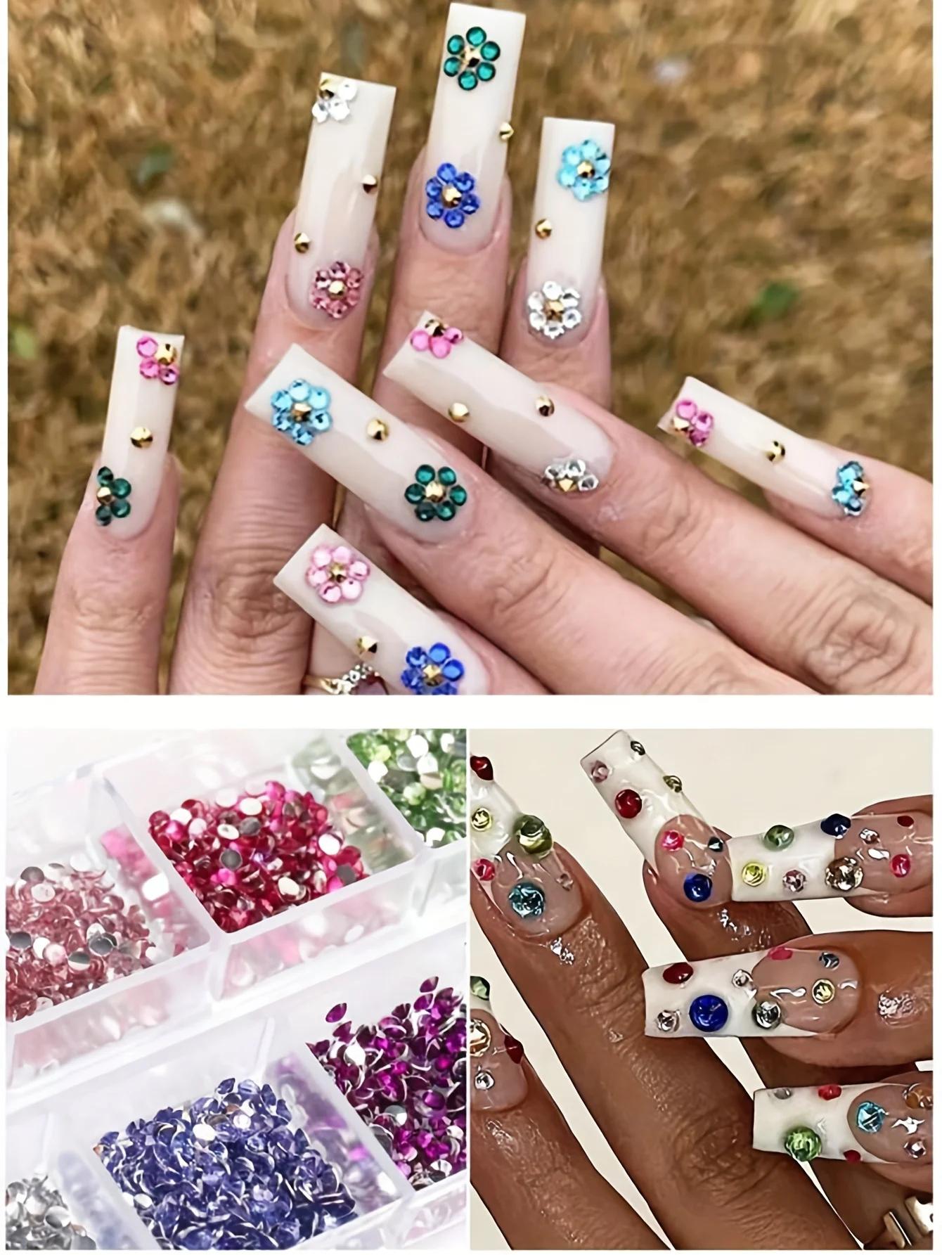 12 grilles de strass en cristal scintillant pour Nail Art, pierres précieuses à dos plat pour une dé