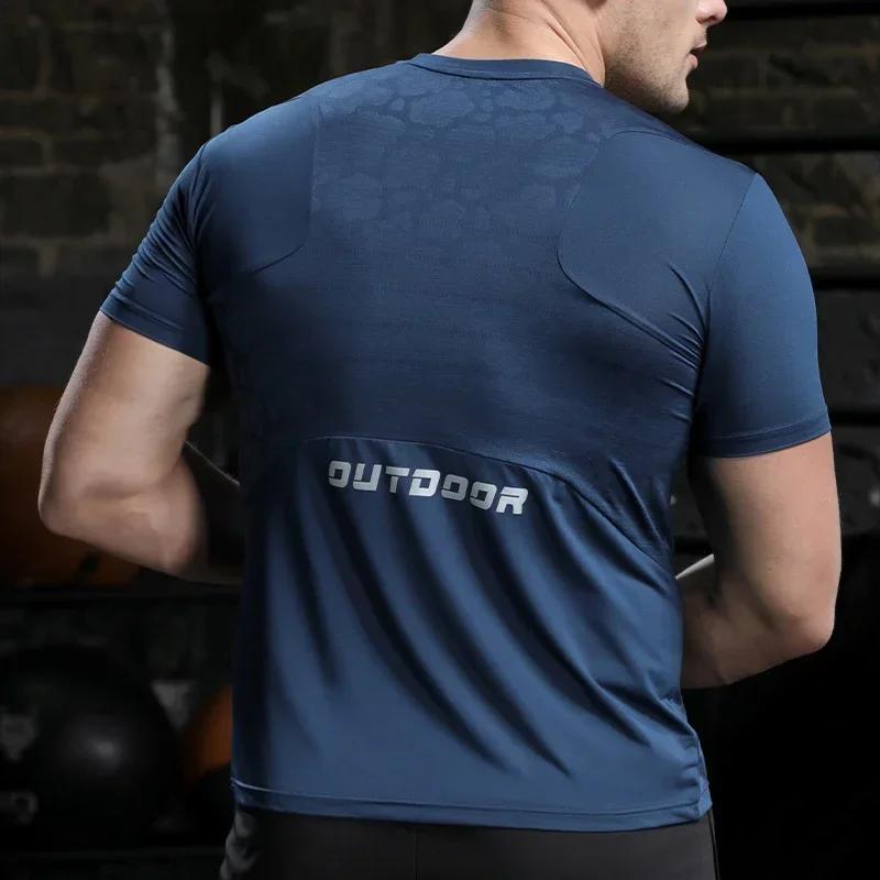 Hommes course Compression T-shirt coupe sèche à manches courtes Sport t-shirts mâle gymnase Fitness