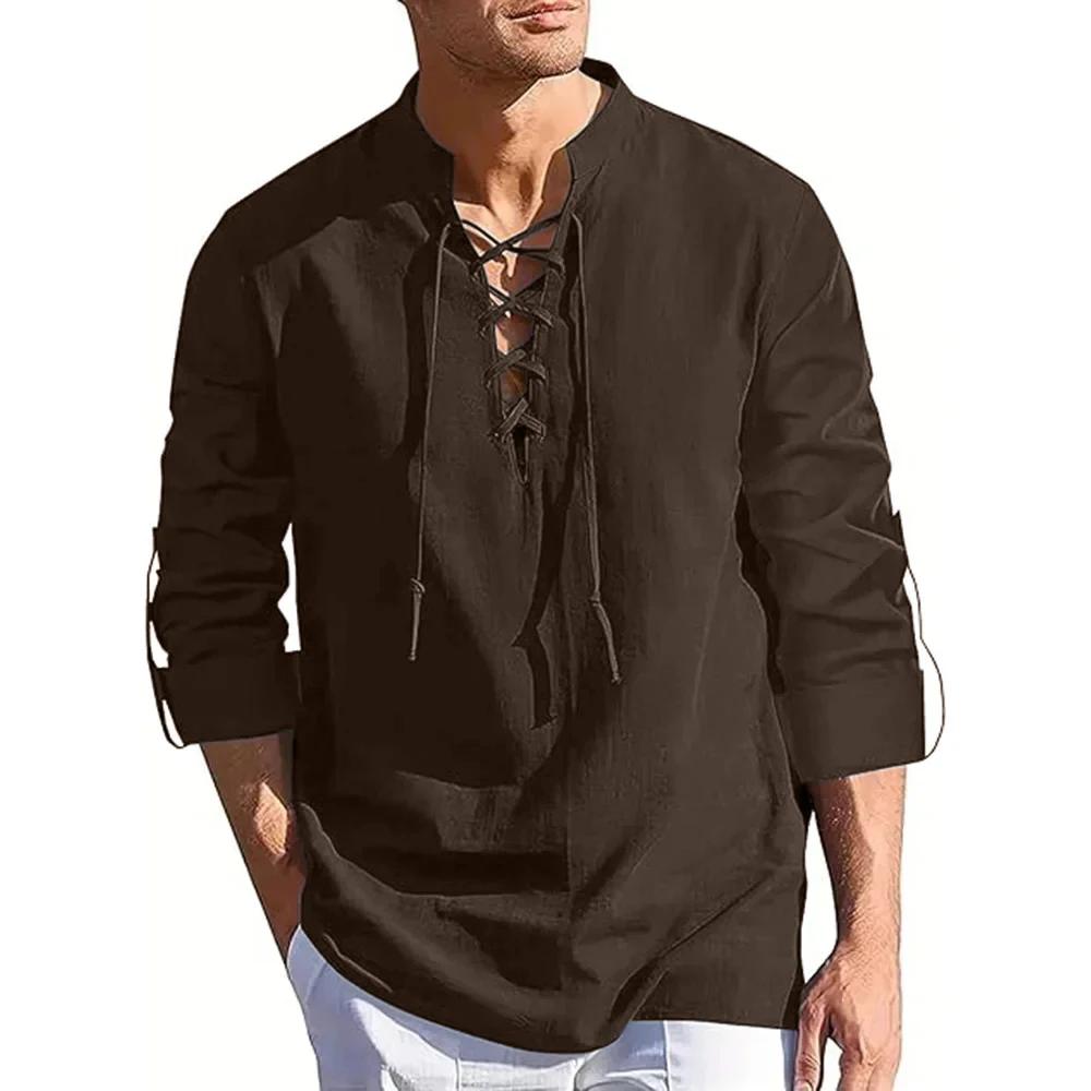 Chemise Renaissance pour hommes, haut Pirate Viking médiéval, manches longues, Costume d'halloween,