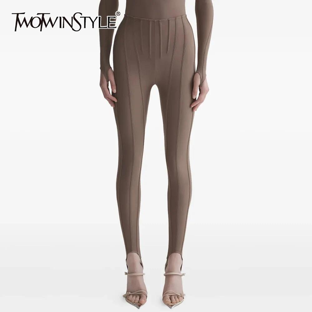 TWOTWINSTYLE solide épissé plis Chic pantalon femme taille haute minceur Streetwear minimaliste femm