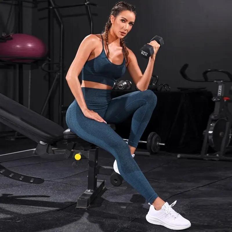 Ensemble de yoga sans couture pour femme, survêtement 2 pièces, vêtements de sport d'entraînement, l