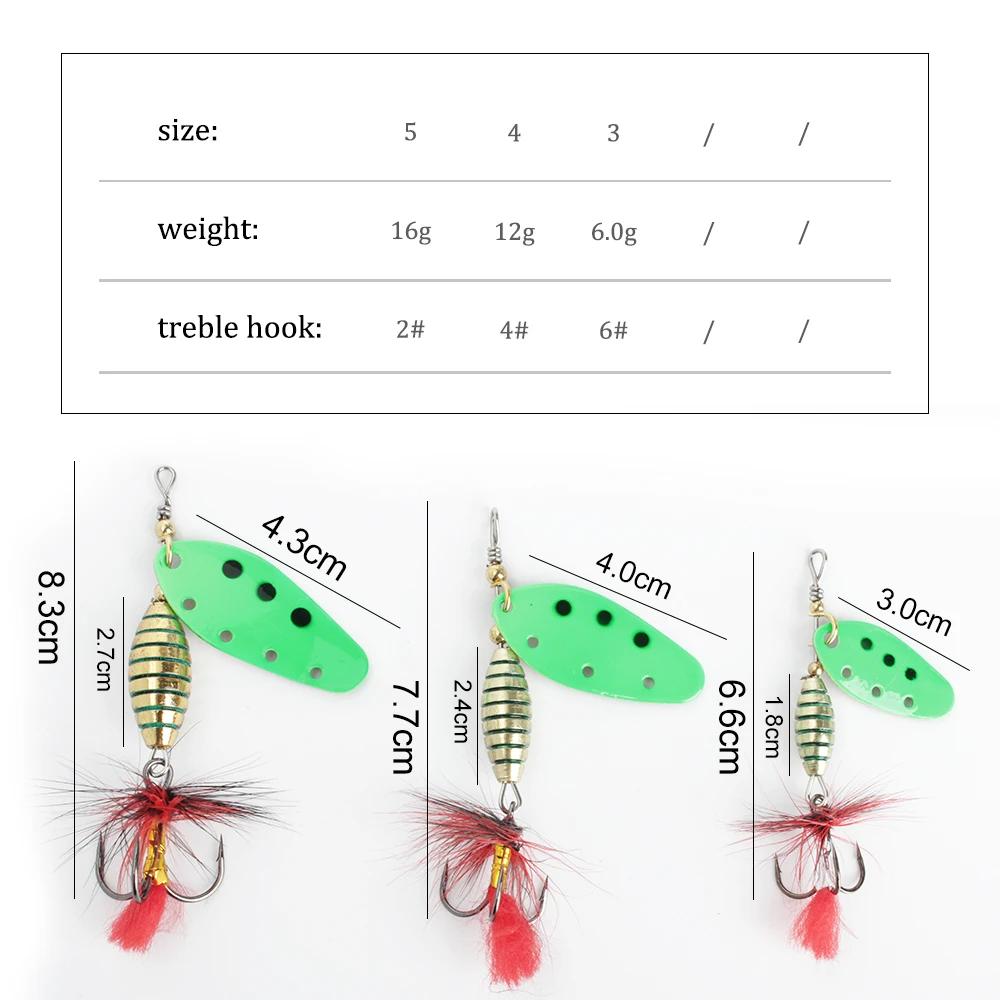 FISH KING Spinner appât 6g 12g 16g rotatif Spinners cuillère leurre brochet métal avec plume triple