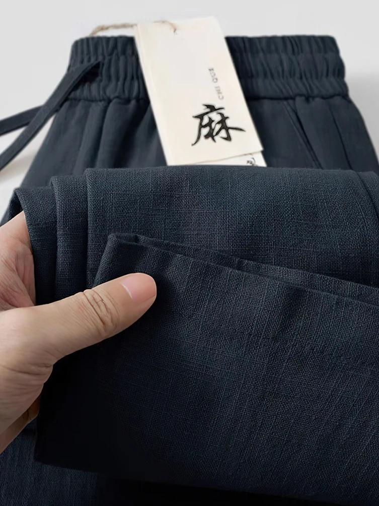 Pantalon droit décontracté en coton et lin pour hommes, jambes larges, léger, Baggy, survêtement en