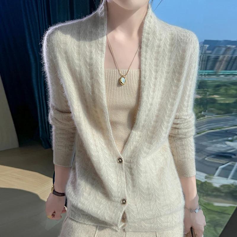 Col écharpe femmes Cardigan hauts automne hiver nouveau Chic 100% laine mérinos pull gracieux femme