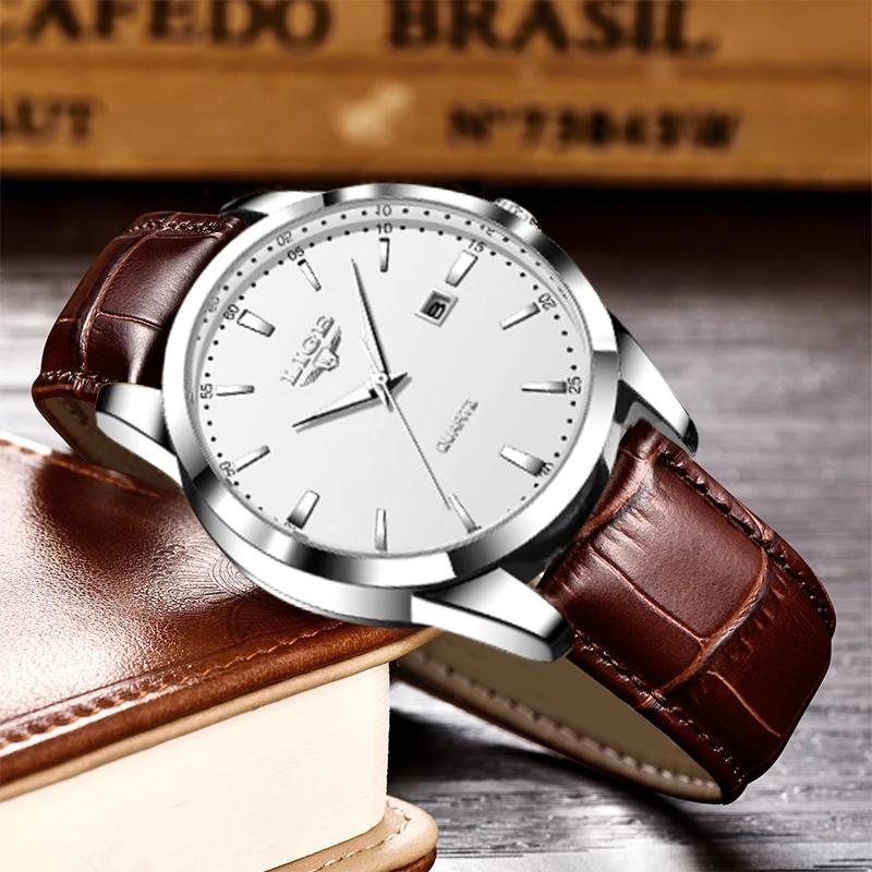 LIGE homme montre mode bracelet en cuir hommes montres militaire Sport étanche calendrier Quartz mon