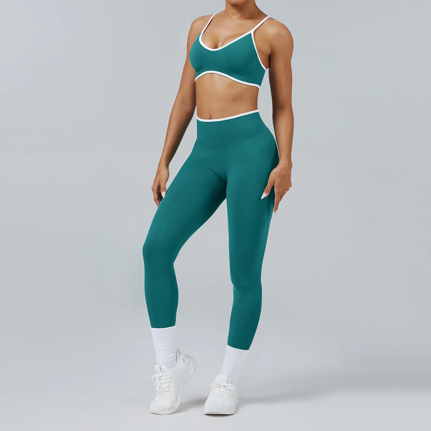 Ensemble de sport 2 pièces pour femmes, survêtement de sport, pantalon de yoga push-up, soutien-gorg