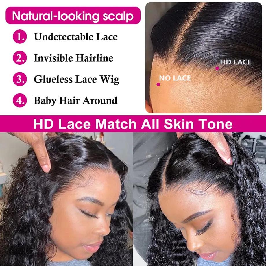 Perruque Lace Front Wig Deep Wave Naturelle, Cheveux Humains, 13x6 HD, 30 Pouces