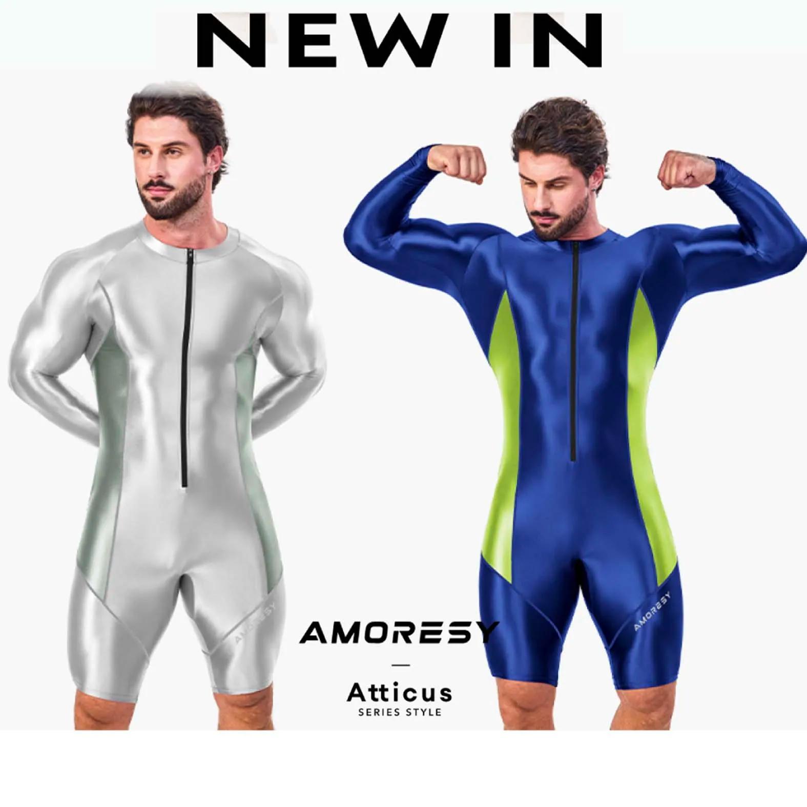AMORESY série Atticus fermeture éclair sur le devant à manches longues Spandex sport serré couleur b