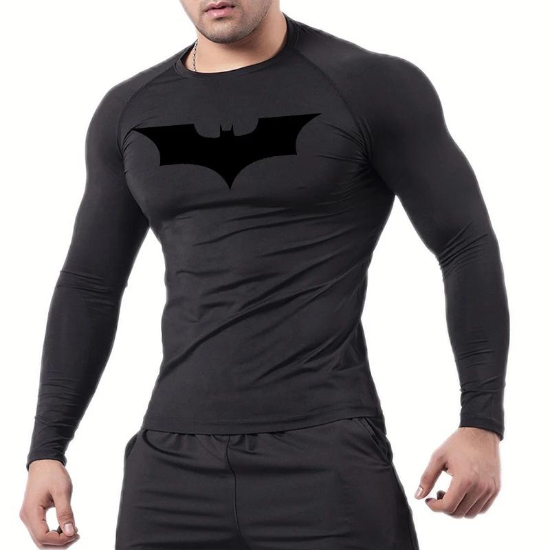 Chemise compression manches longues imprimée chauve-souris homme entraînement gym course rapide