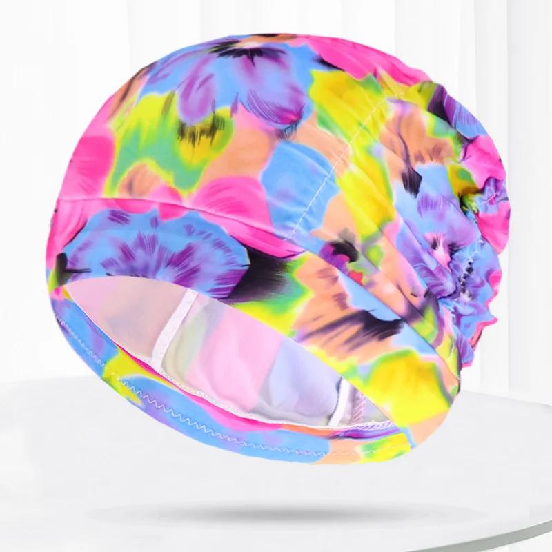 Bonnets de bain en tissu plissé pour femmes et hommes, imprimé fleur, cœur, étoiles, piscine, Sport