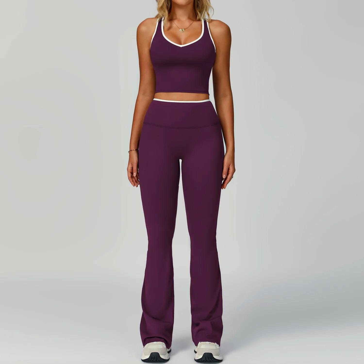 Ensemble de Yoga 2 pièces pour femmes, vêtements de sport, bloc de couleurs, combinaisons de sport,