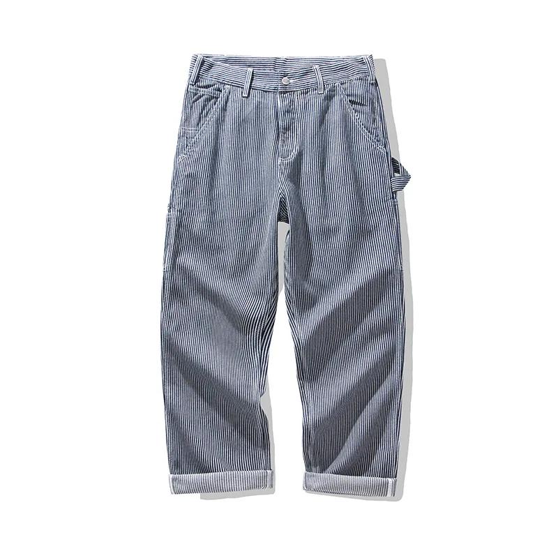 OKONKWO Original Denim travailleurs ferroviaires pantalon Amikaki Multi poche rayé travail long en p