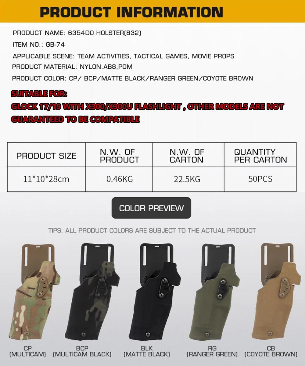 Étui tactique pour pistolet 6354DO pour Glock 17/19 avec lampe torche X300/X300U Airsoft -832 ALS, é