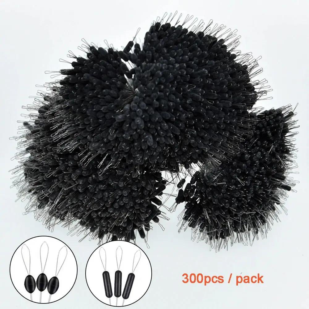 Bouchon de pêche en silicone noir, lot de 300 pièces, connecteur haricot, accessoires