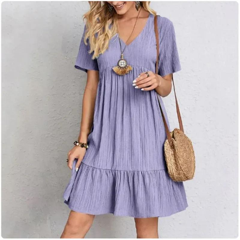 Robes péplum d'été pour femmes, col en v, manches courtes, taille ample, à volants, évasées, robes d
