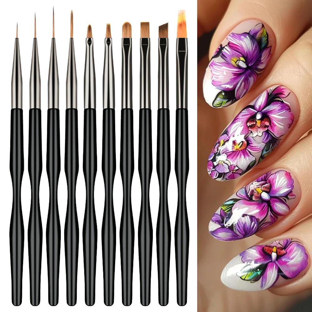10 pièces/ensemble pinceaux pour Nail Art Liner Gel vernis lignes fleur peinture dessin stylo pour N