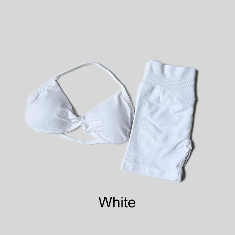 Ensemble de Yoga pour femmes, Fitness, gymnastique, couleur unie, taille haute, pêche, Legging court