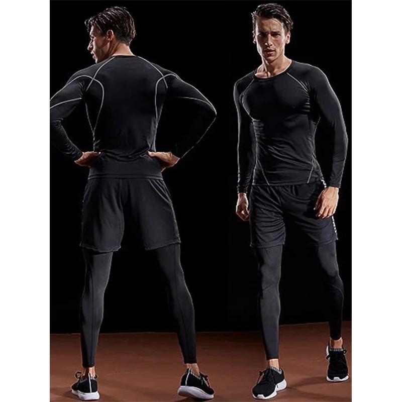 Compression à manches longues T-shirt hommes élastique entraînement T-shirt Gym Fitness collants d'e