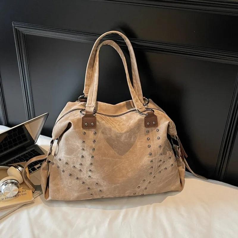 Sac à langer décontracté unique, style vintage, couleur unie, grande capacité, sac fourre-tout pour