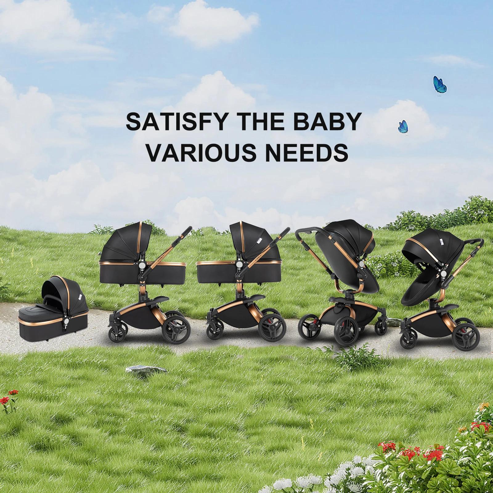 360 ° Poussette bébé 3 en 1 siège auto poussette Combo système de voyage poussettes haute paysage