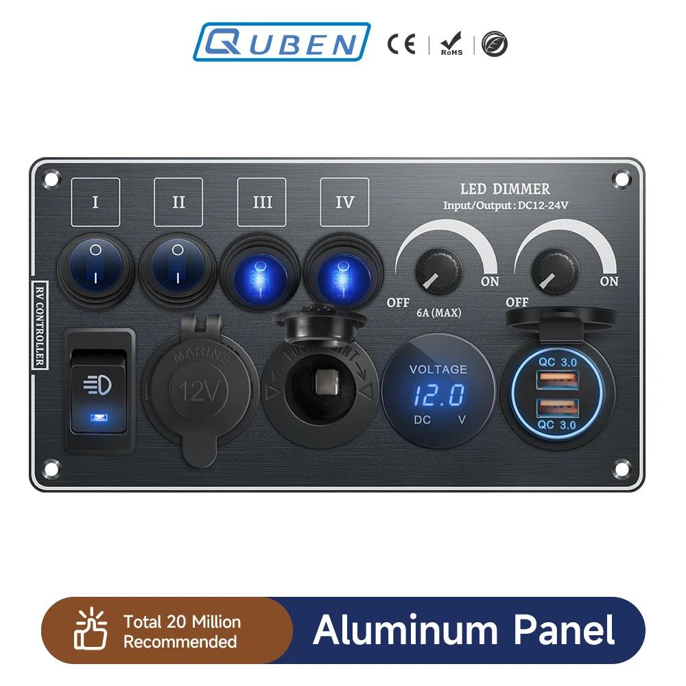 Interrupteur à bascule multifonctions, panneau en aluminium, variateur LED 12V 24V pour RV, double P