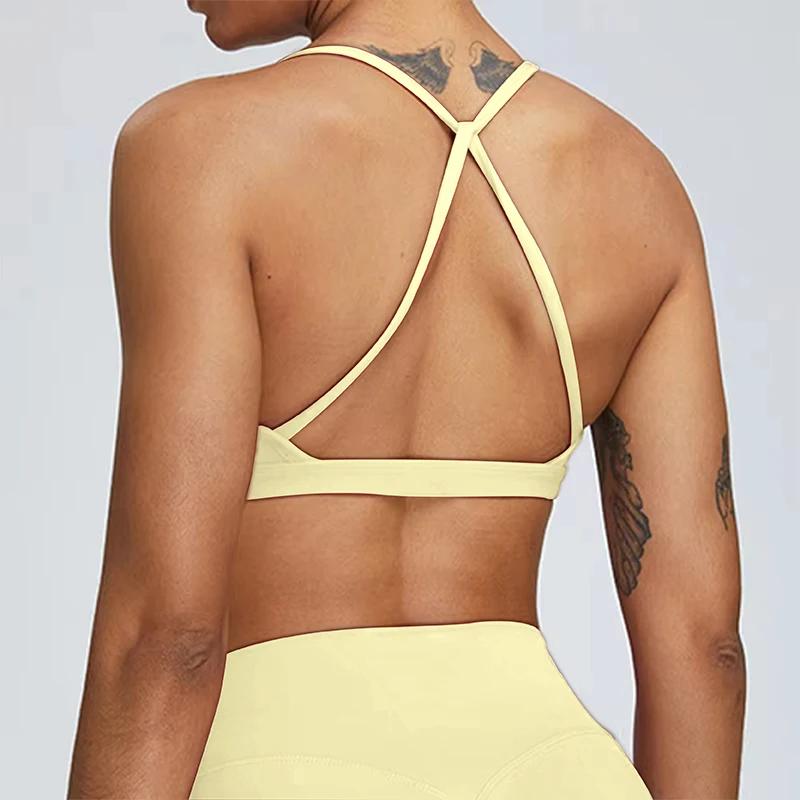 Soutien-gorge sport sexy froncé pour femme - Haut gym course dos croisé Fitness Yoga tendance