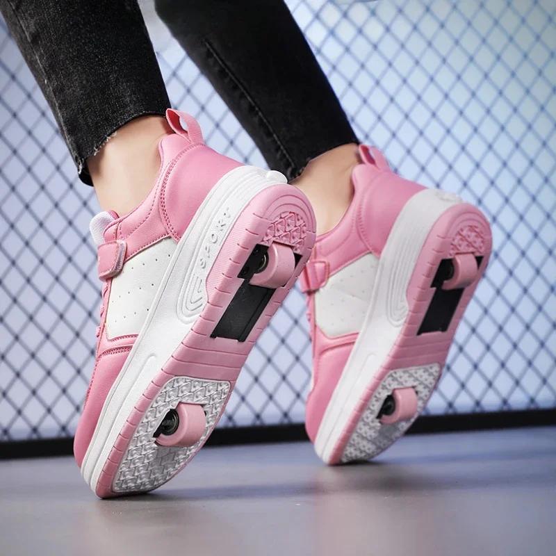 Chaussures de patins à roulettes de Sport pour enfants à deux roues en cuir ultra-léger pour enfants