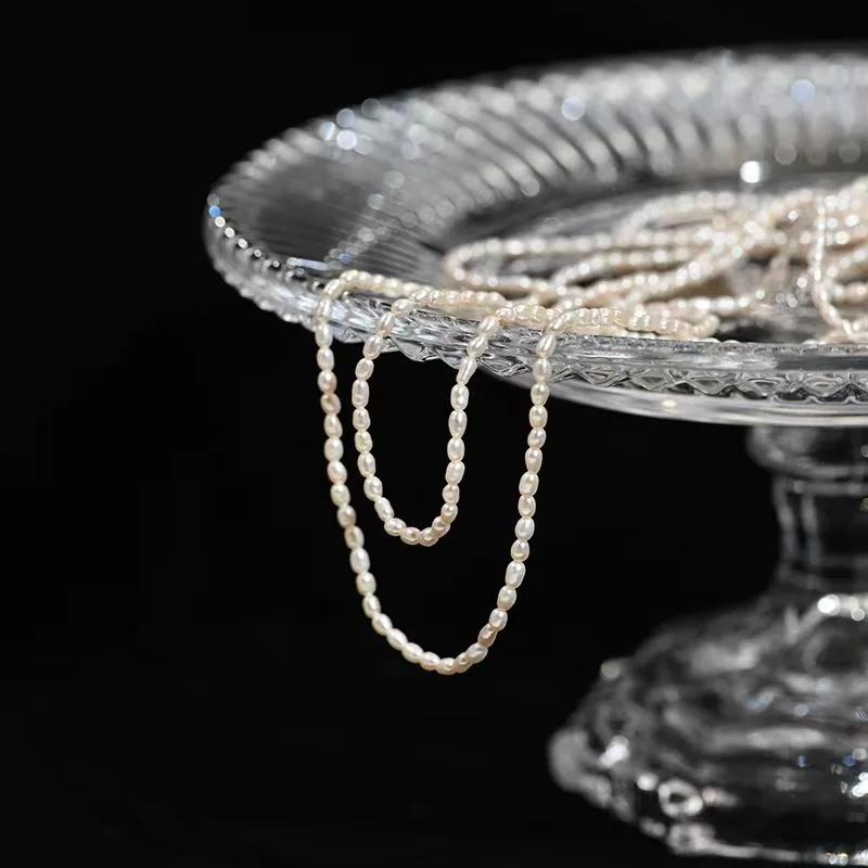 Dainashi 925 argent Sterling 2.5-3.5mm forme de riz colliers de perles d'eau douce 40cm de longueur