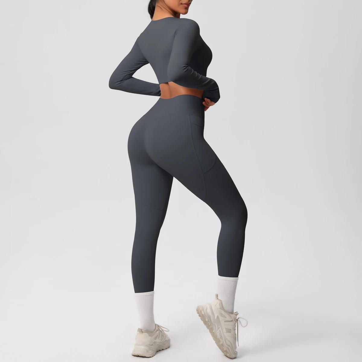Ensemble de sport et yoga uni pour femme Hamidou – Haut de sport slim avec coussinets de poitrine et