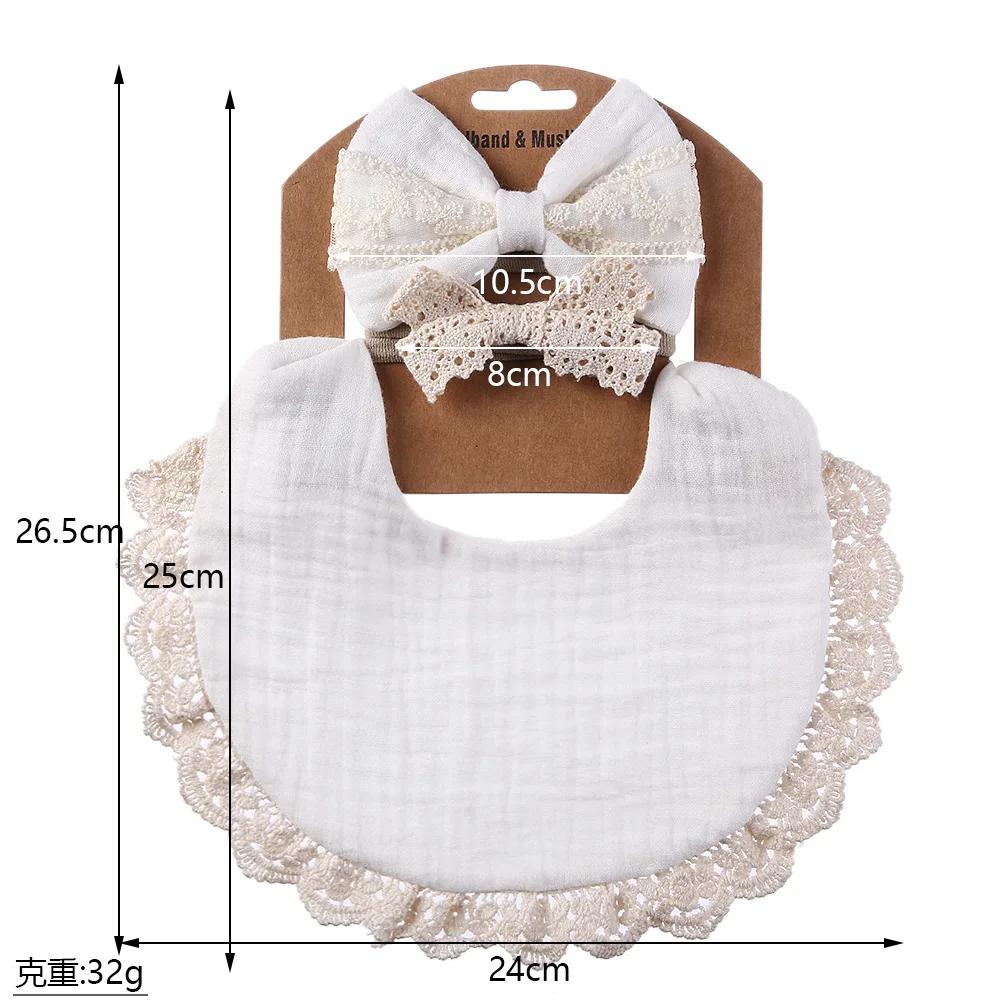 3 pièces/ensemble solide mousseline coton bambou bébé bavoir gland dentelle garçon fille alimentatio