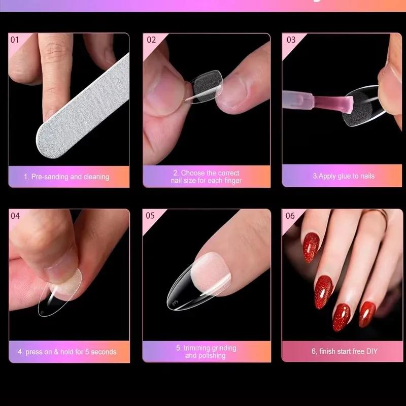 Ensemble de faux ongles ronds longs en forme d'amande de 120 pièces, pointes d'ongles en gel semi-ma