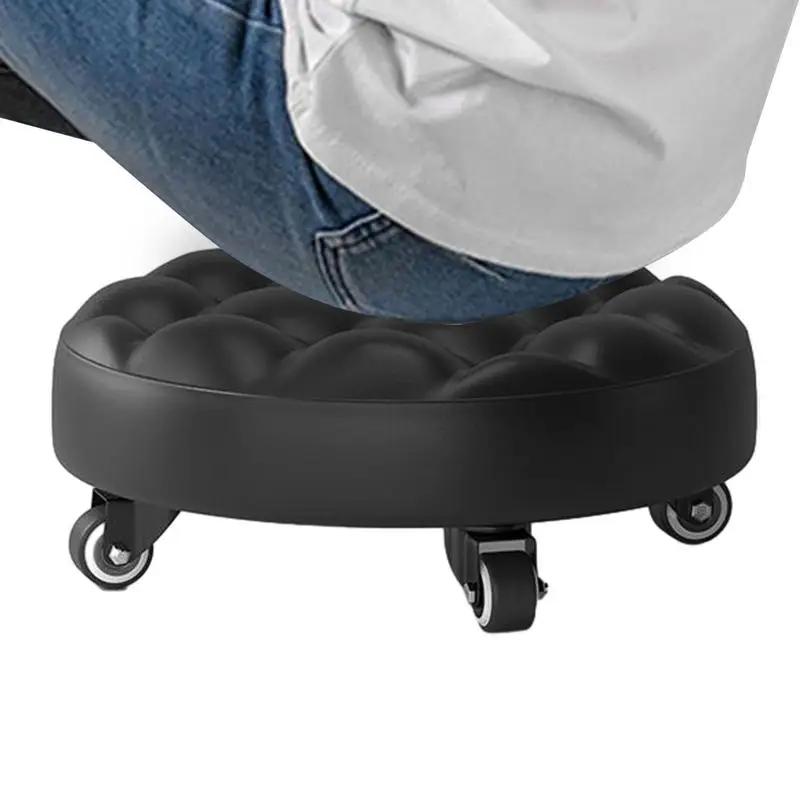 Tabouret Roulant Multifonctionnel en Cuir, Sièges avec Roue, Maison, Bureau, Fitness, Rond