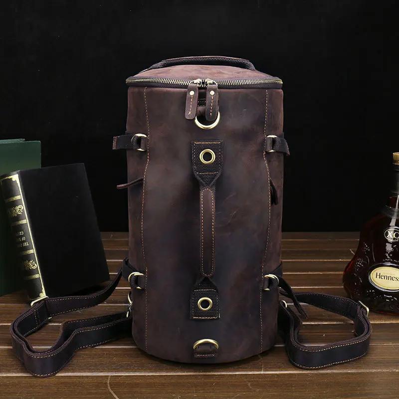 Luufan Design Unique sac à dos en cuir pour hommes Vintage Crazy Horse cuir seau sac à dos grand hom
