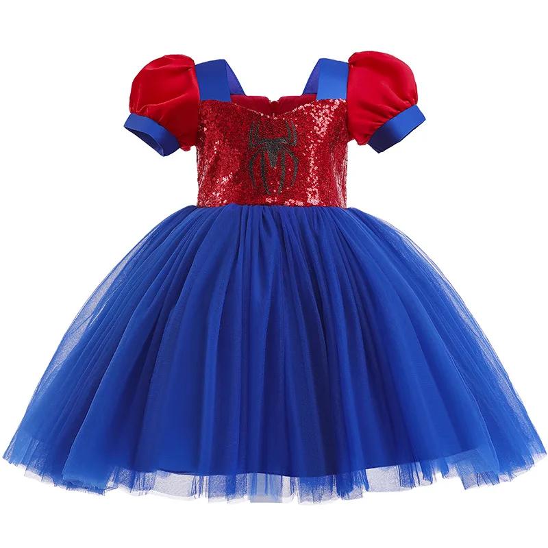 Robe imprimée araignée pour petites filles, frocs en Tulle à paillettes, Costume de fête à thème d'h